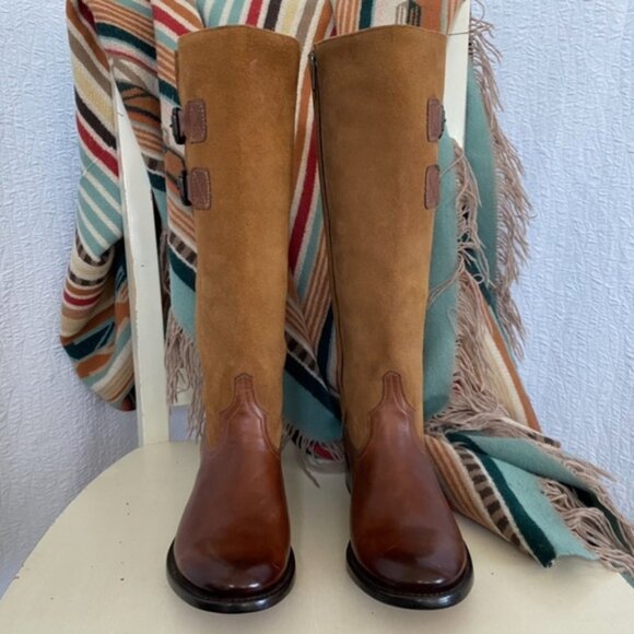 Lucchese Paige Riding Buckle Tan Leather Tall Boots 8.5 B M8500 - Picture 1 of 11
